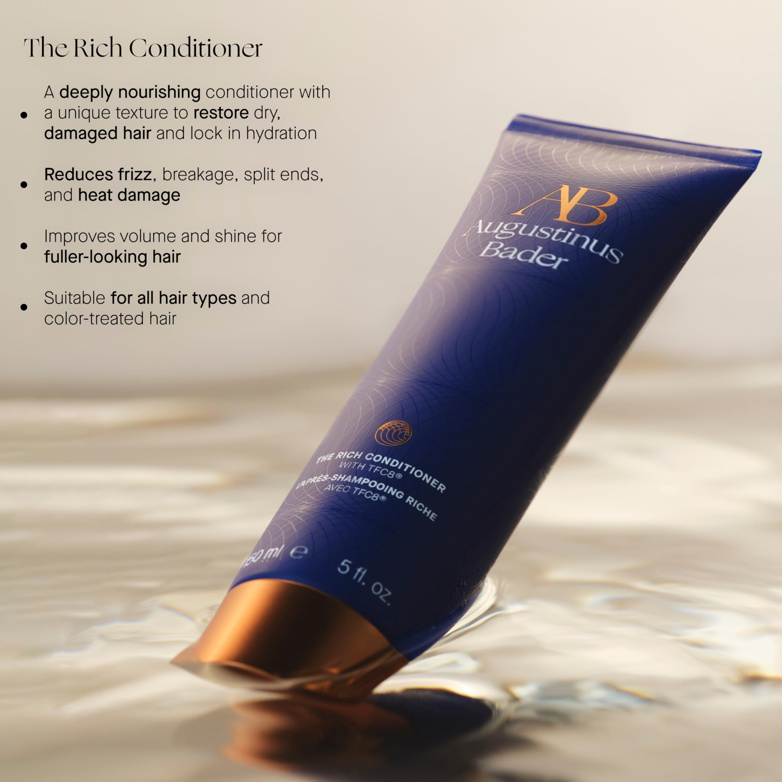 Texture crème riche sur cheveux, The Rich Conditioner offre une douceur soyeuse.
