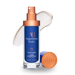Crème riche Augustinus Bader en bouteille, hydratation luxueuse et revitalisante.