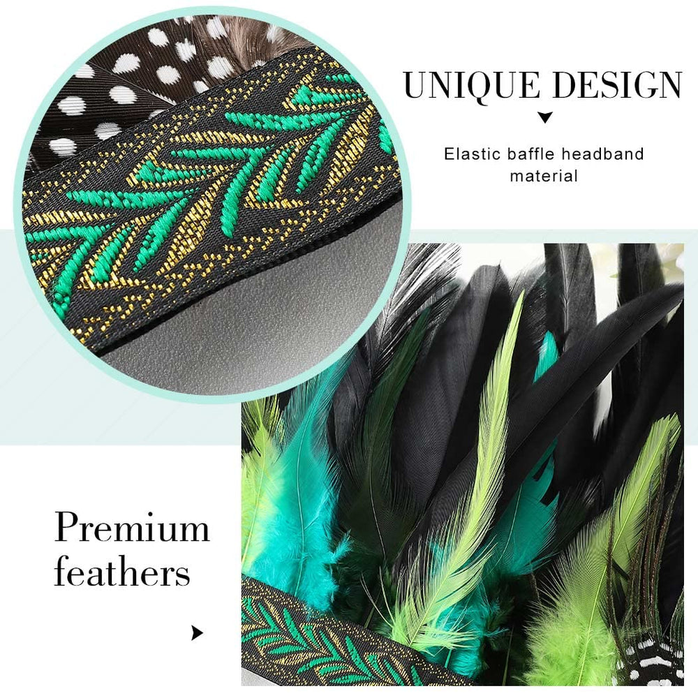Aukmla accessoire fête paon vert – plumes colorées et design sûr pour soirée.