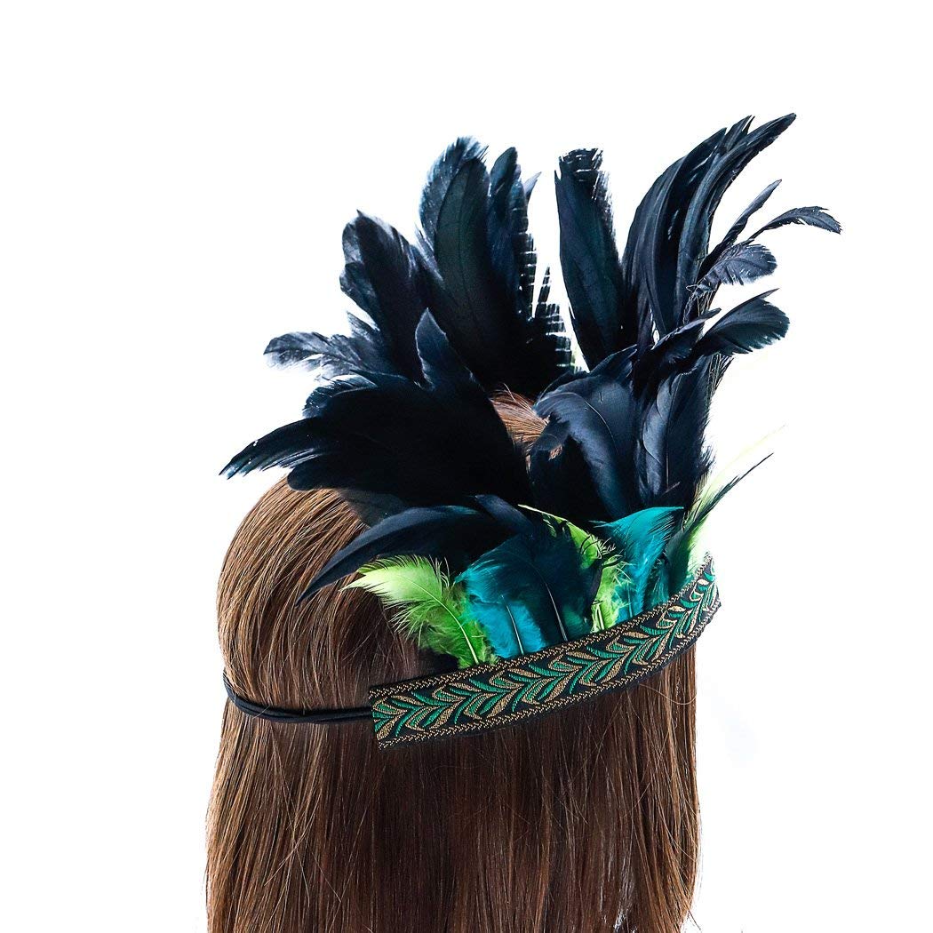 Aukmla bandeau paon vert – plumes éclatantes, parfait pour tenue de costume.