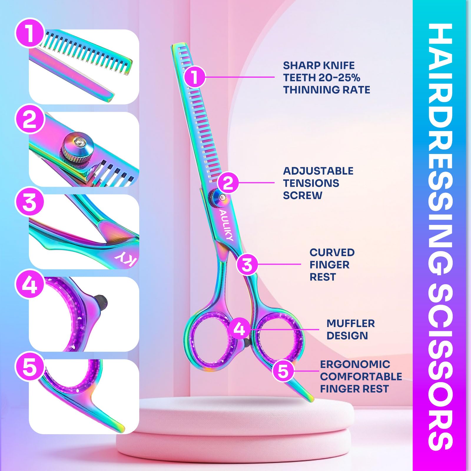 AULikY ciseaux effilage 27 dents – dégradé uniforme et précis