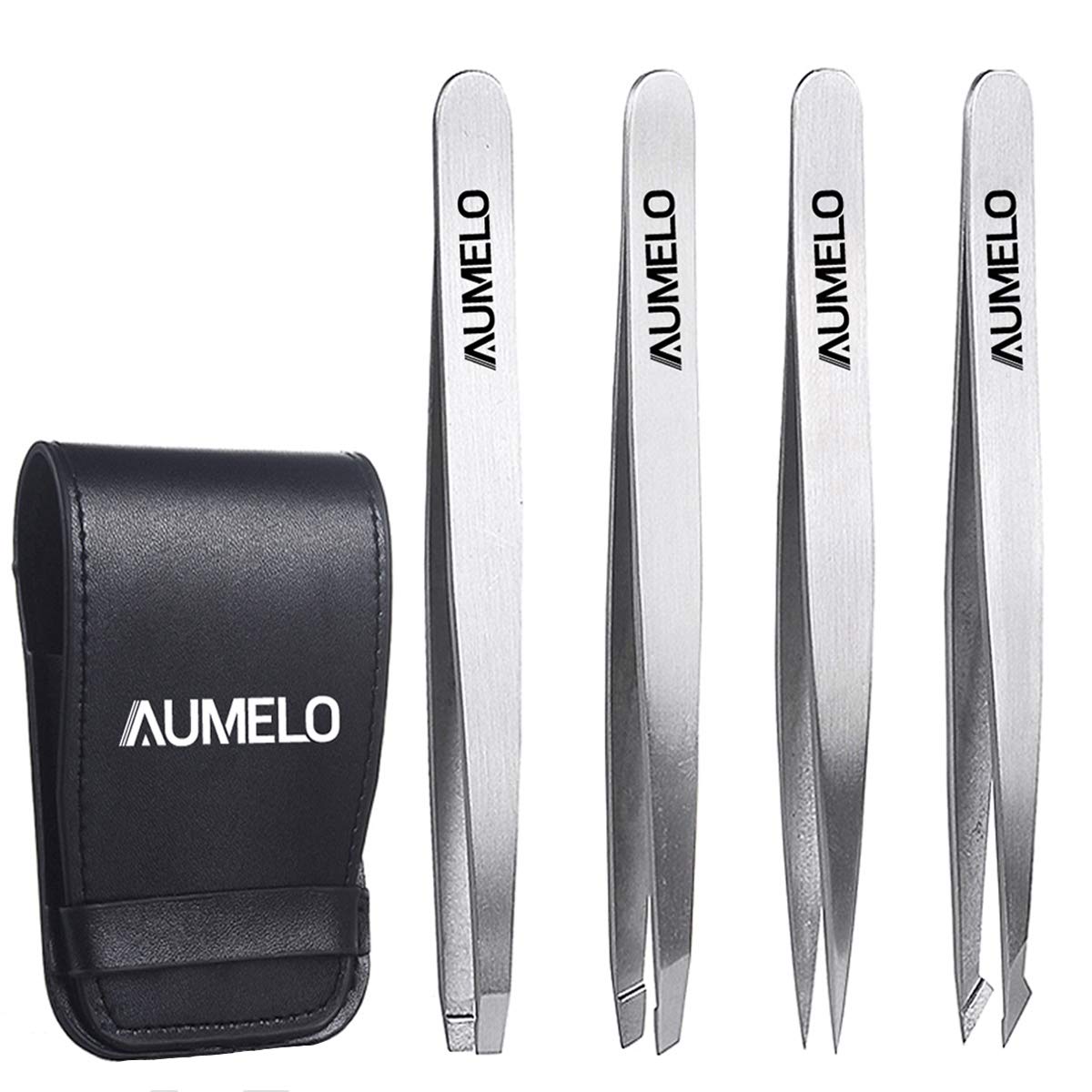 Pinces AUMELO ensemble 4 pièces, têtes fines pour précision des sourcils.