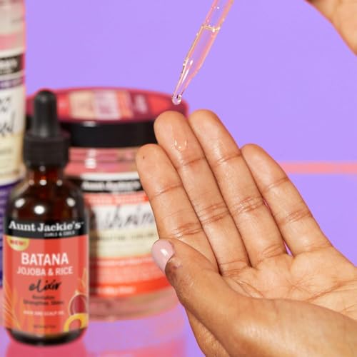 Aunt Jackie's Batana Jojoba Riz Elixir, application cheveux, apporte douceur et brillance.