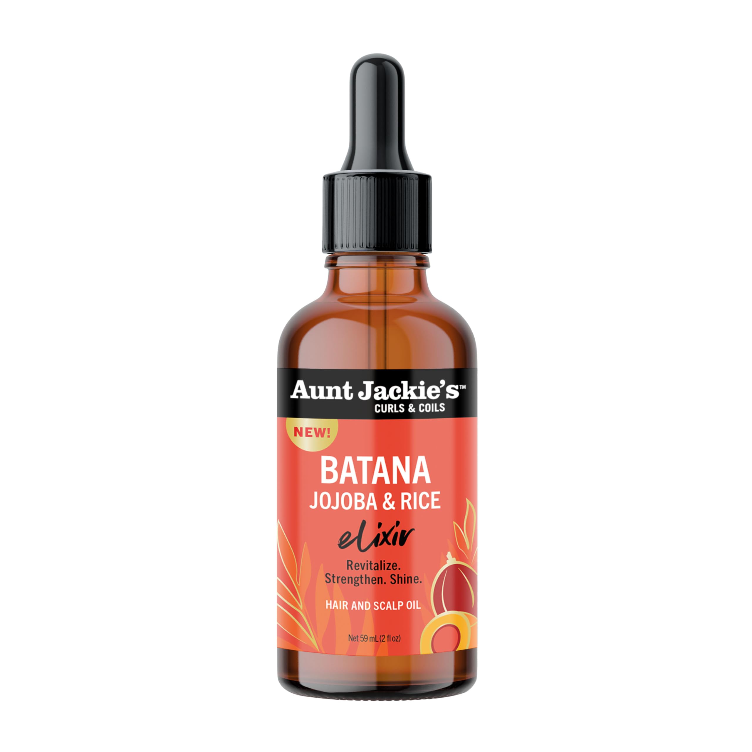 Aunt Jackie's Batana Jojoba Riz Elixir, bouteille 2oz, hydratation en profondeur pour cheveux doux.