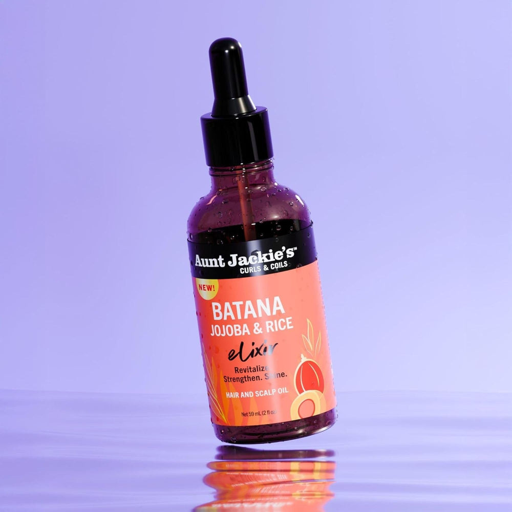 Aunt Jackie's Batana Jojoba Riz Elixir, soin du cuir chevelu pour texture équilibrée.