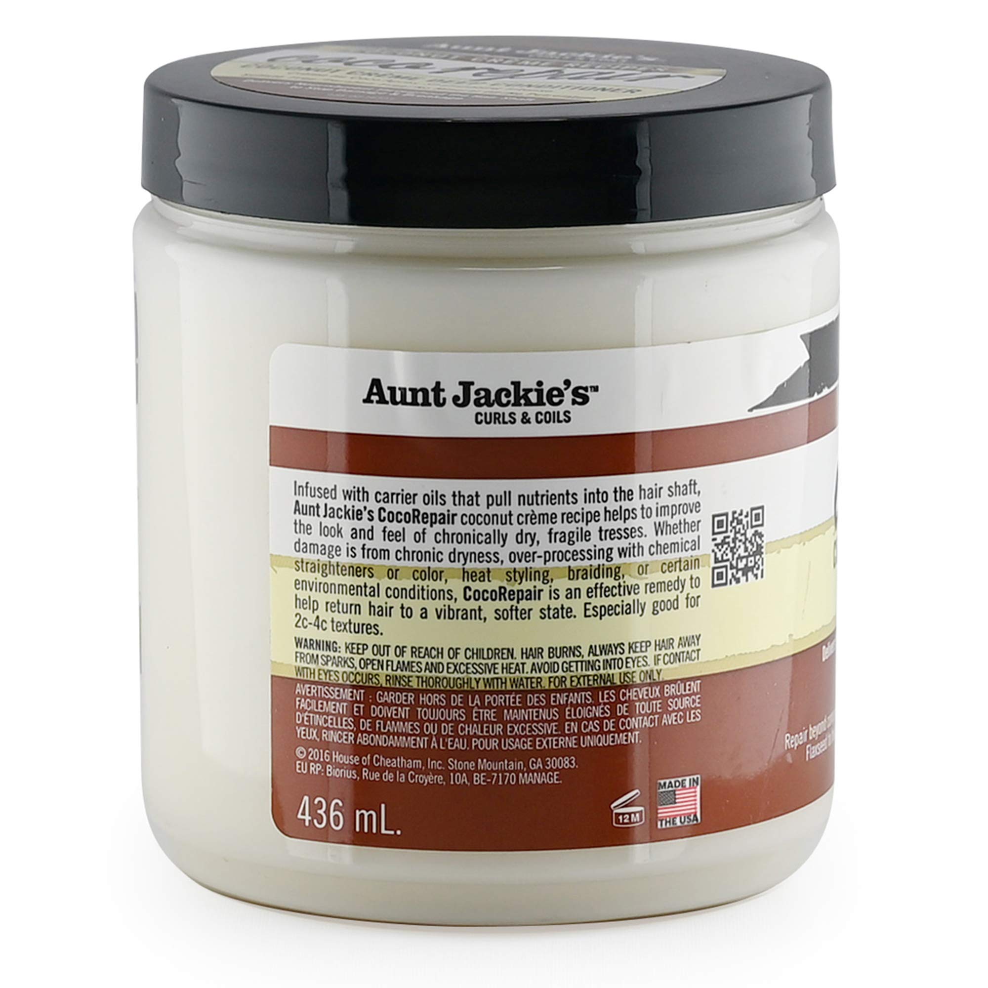 Aunt Jackie's Coco Repair – mangue et lin renforçant brillance et douceur.