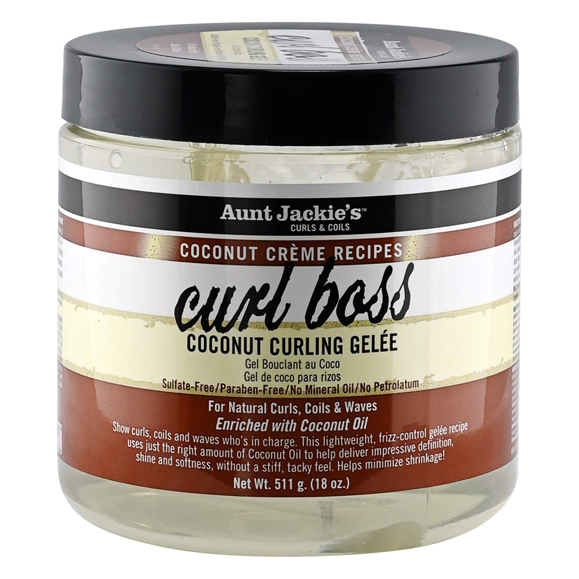 Aunt Jackie's Curl Boss Gel noix de coco, définition éclatante sans rigidité pour boucles naturelles
