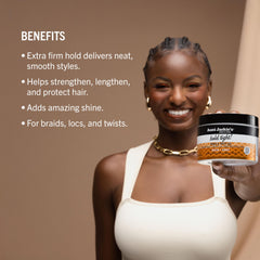 Gel d'Aunt Jackie's pour locs : fixation durable et aspect soyeux.