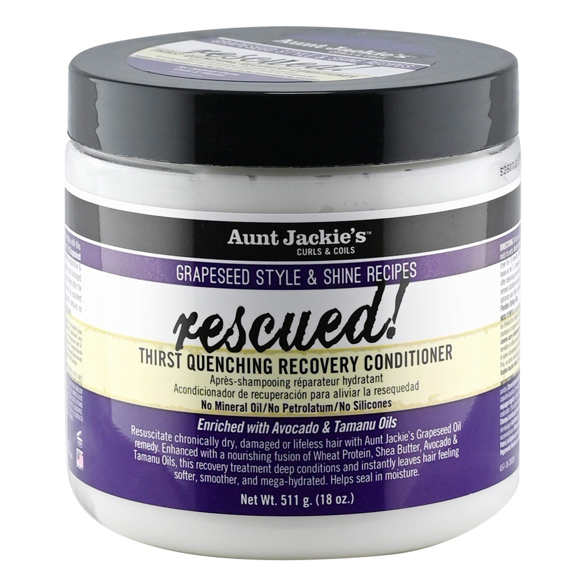 Aunt Jackie's Soin hydratant aux graines de raisin, idéal pour cheveux secs.