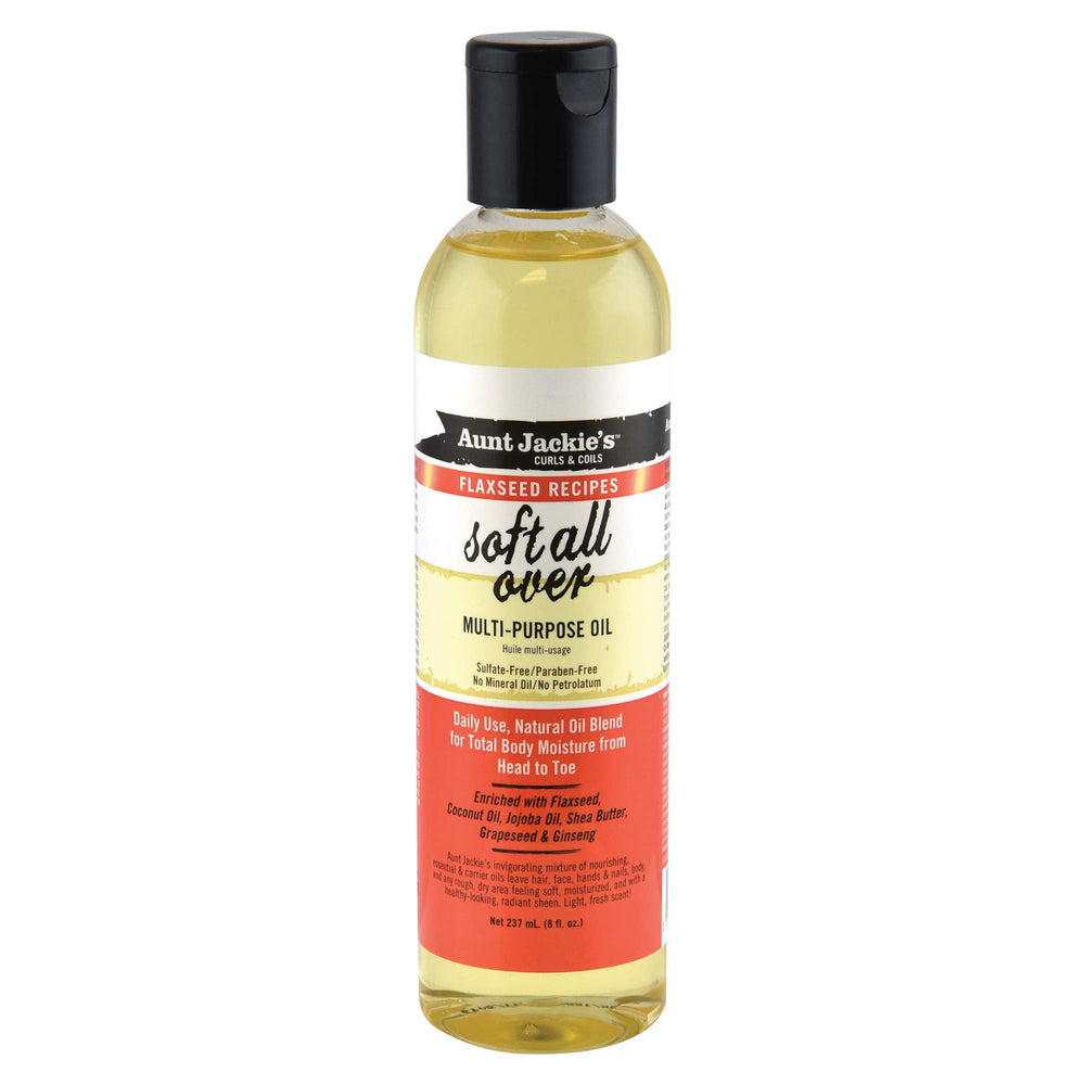 Huile polyvalente Aunt Jackie's en bouteille pour cheveux et peau, douceur naturelle.