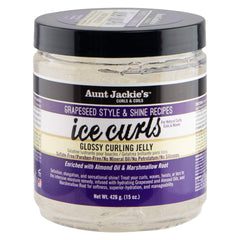 Aunt Jackie's Ice Curls, bouteille 15oz, démontrant brillance et définition des boucles
