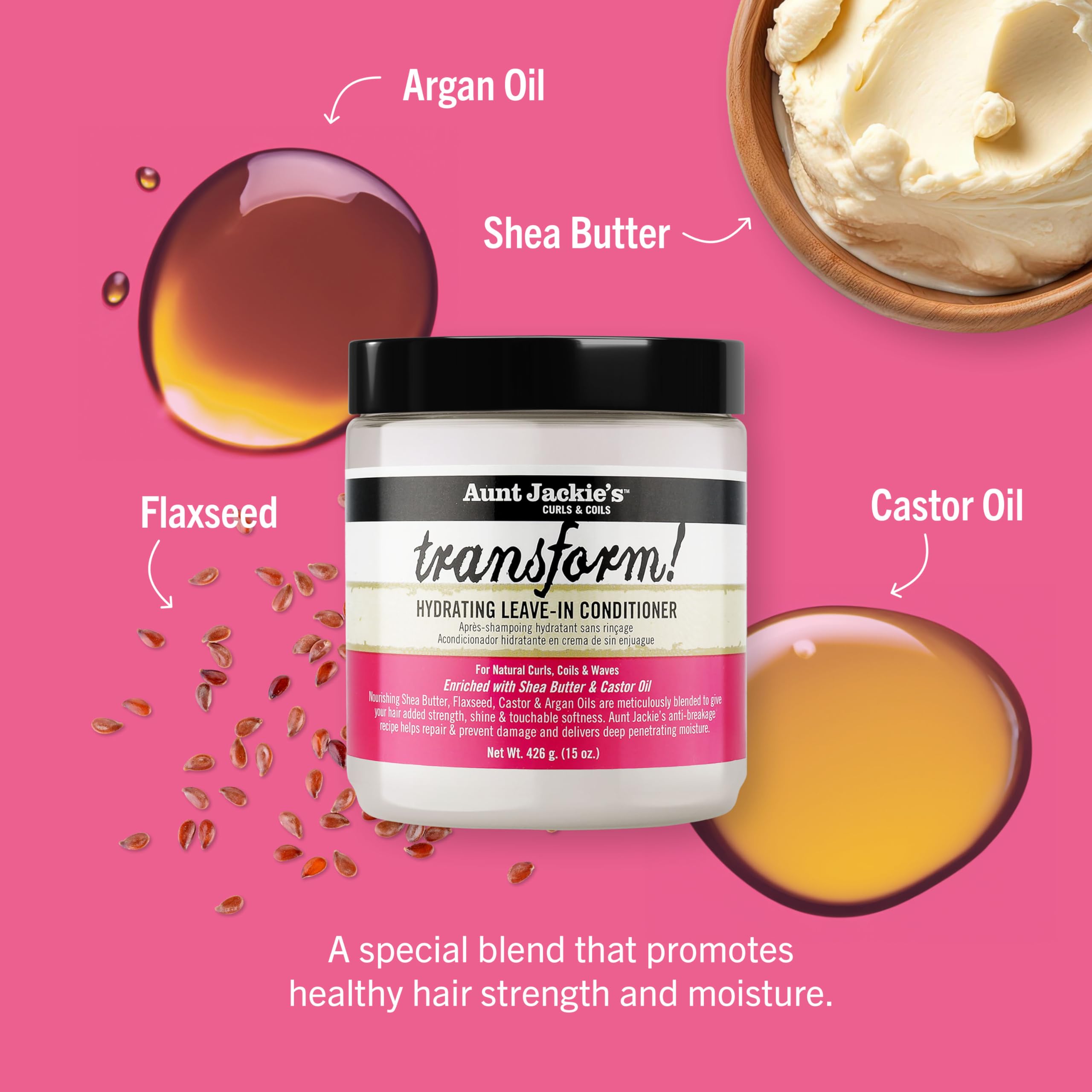 Aunt Jackie's Transform huile ricin hydratante pour cheveux.