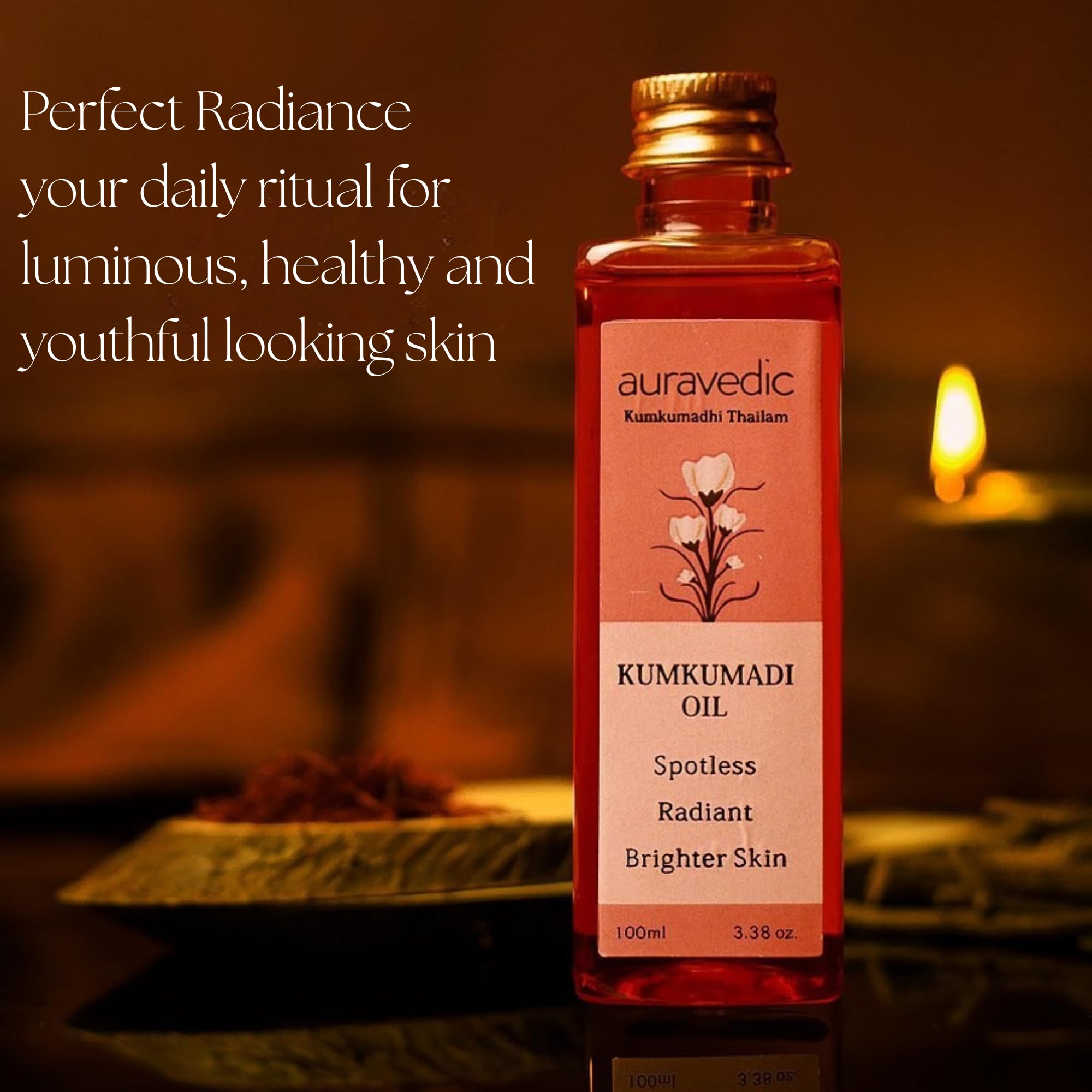 Kumkumadi Auravedic pour toutes les peaux, hydratation équilibrée.