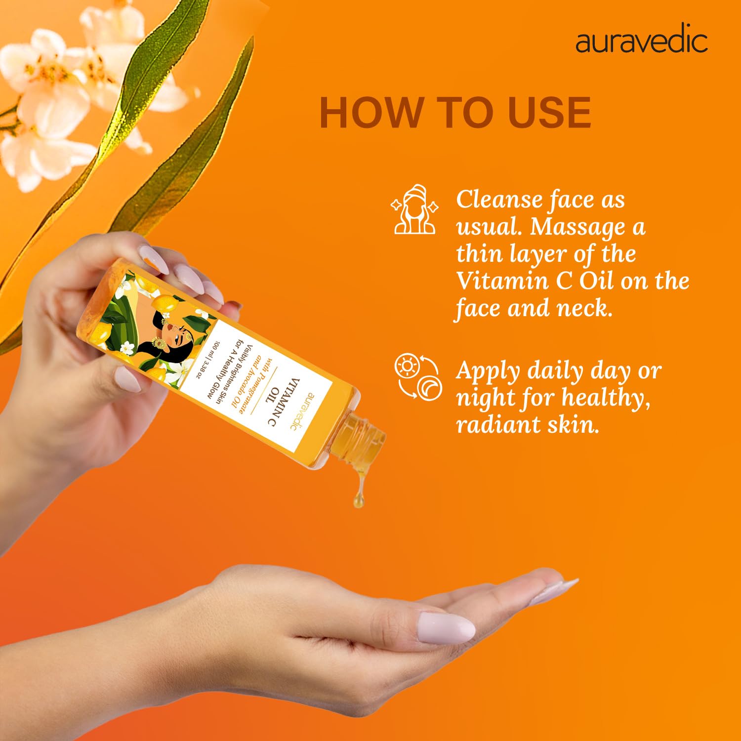 Auravedic Vitamine C huile-visage – application jour et nuit, hydratation durable.