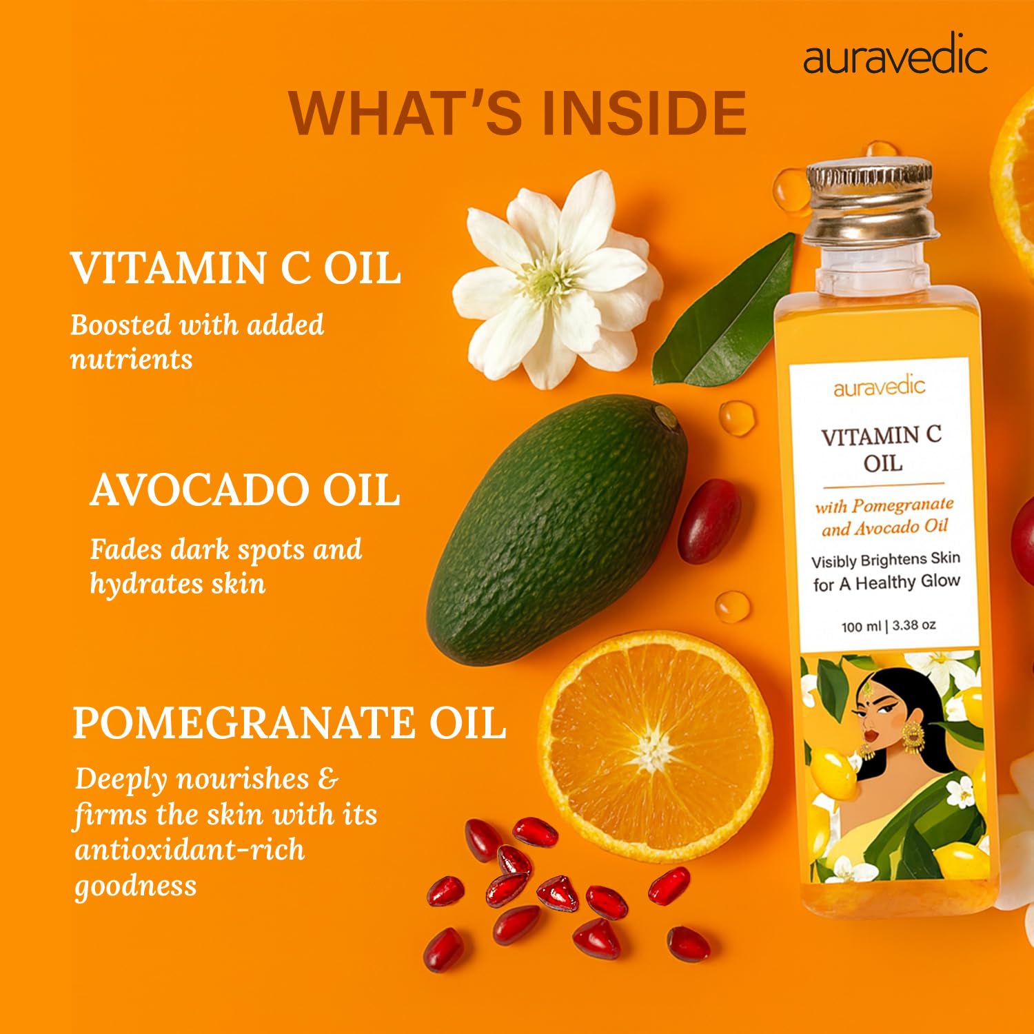 Huile-visage Auravedic Vitamine C – composition naturelle, douceur cutanée et protection quotidienne.