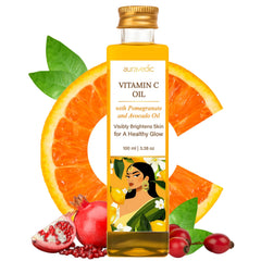Auravedic Vitamine C huile-visage – flacon rose musquée, hydratation douce et éclat naturel.