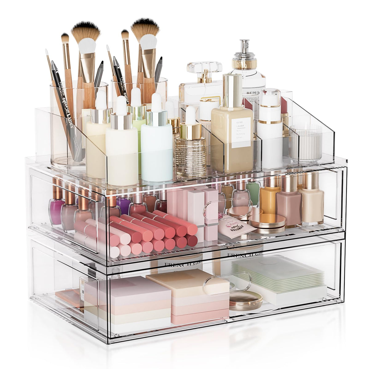 Aurblozen organisateur maquillage transparent empilable, gain d'espace sur le comptoir.
