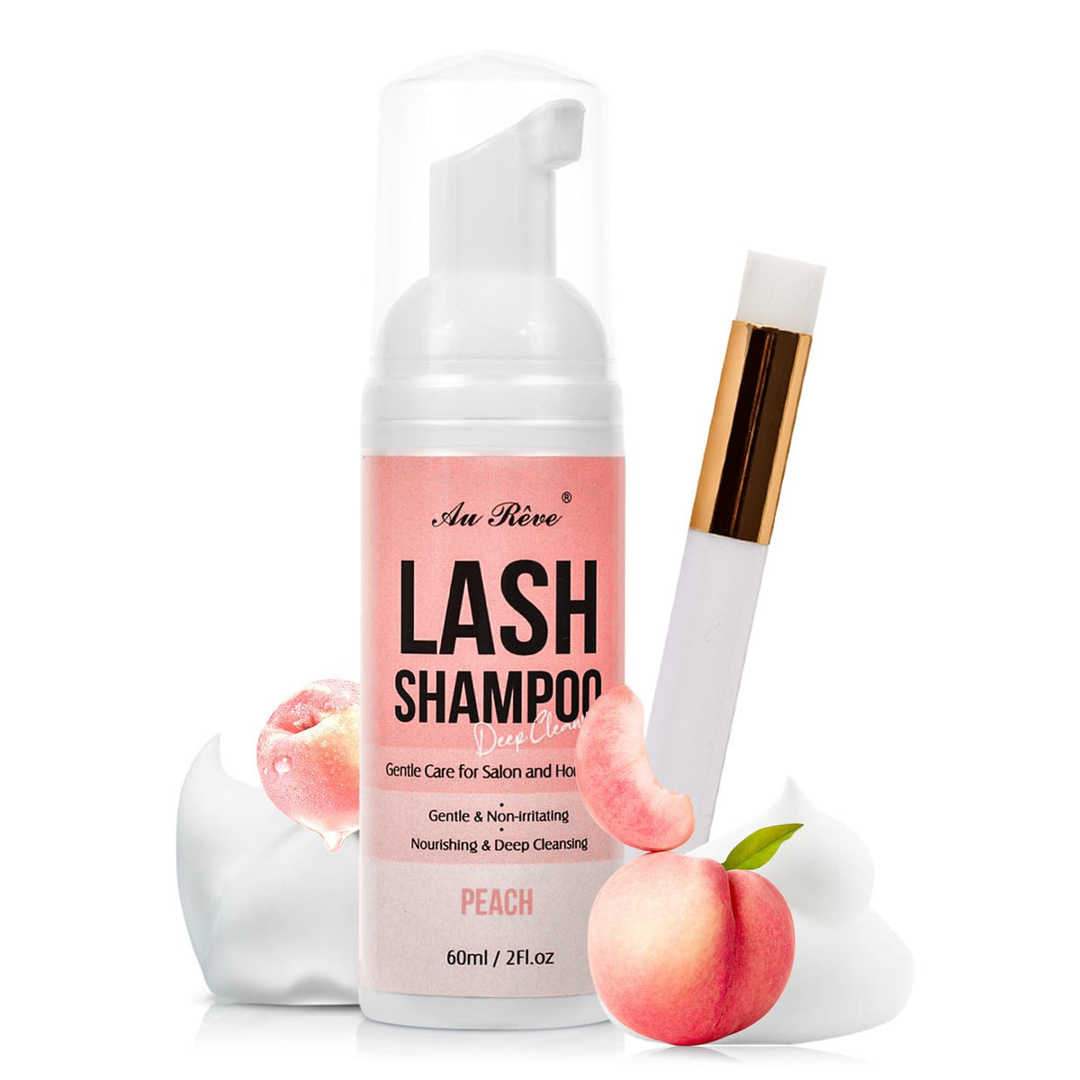 AuReve Shampoing pour cils, bouteille 60 ml, nettoyage en douceur des extensions.