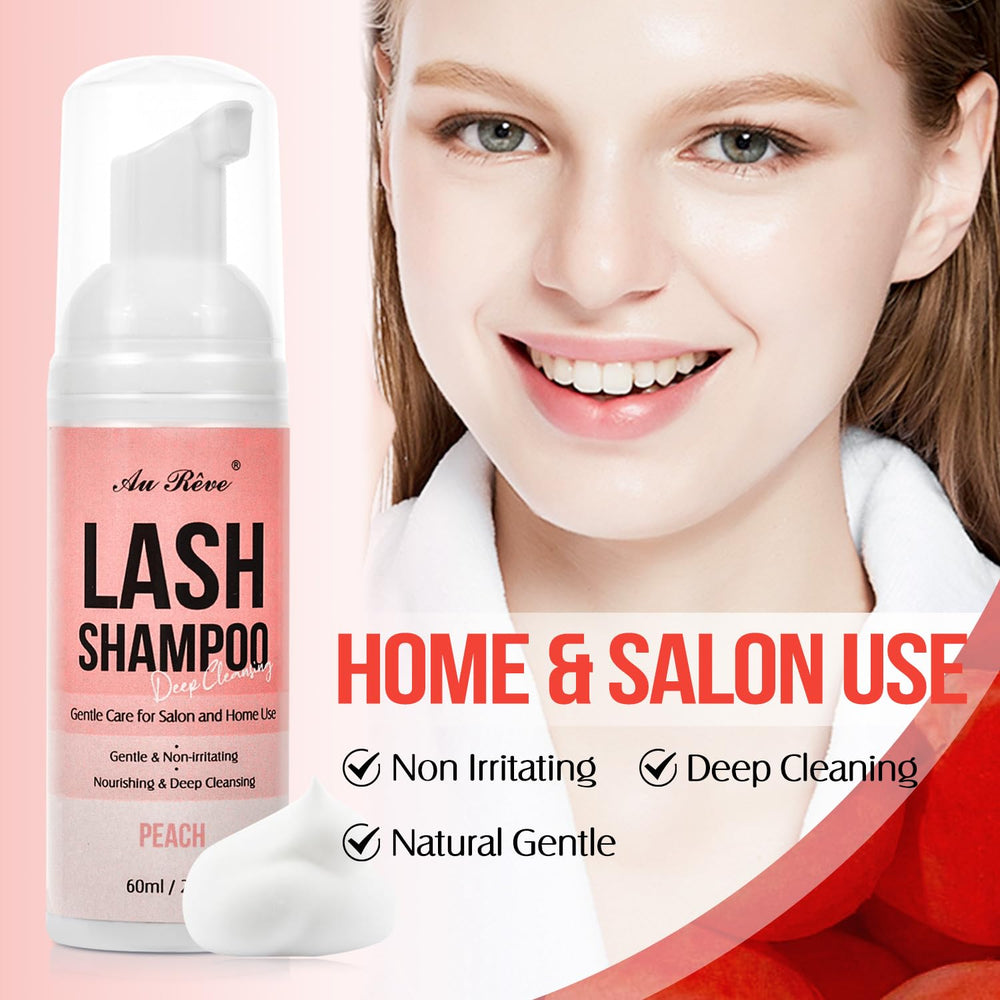 Mousse nettoyante AuReve Shampoing, élimine poussières et résidus autour des cils.