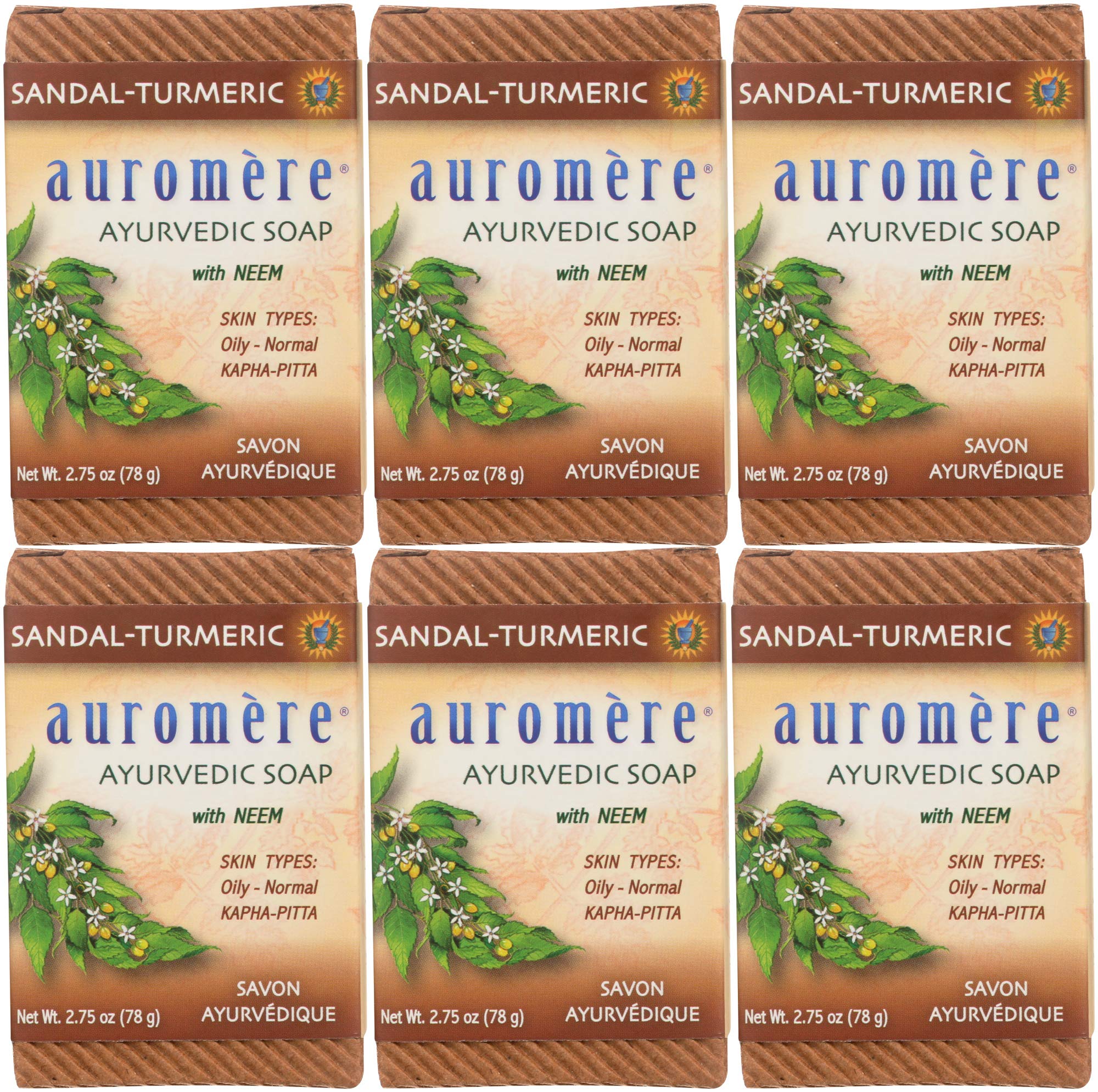 Auromere savo n ayurvédique santal-curcuma, barre naturelle pour peau équilibrée