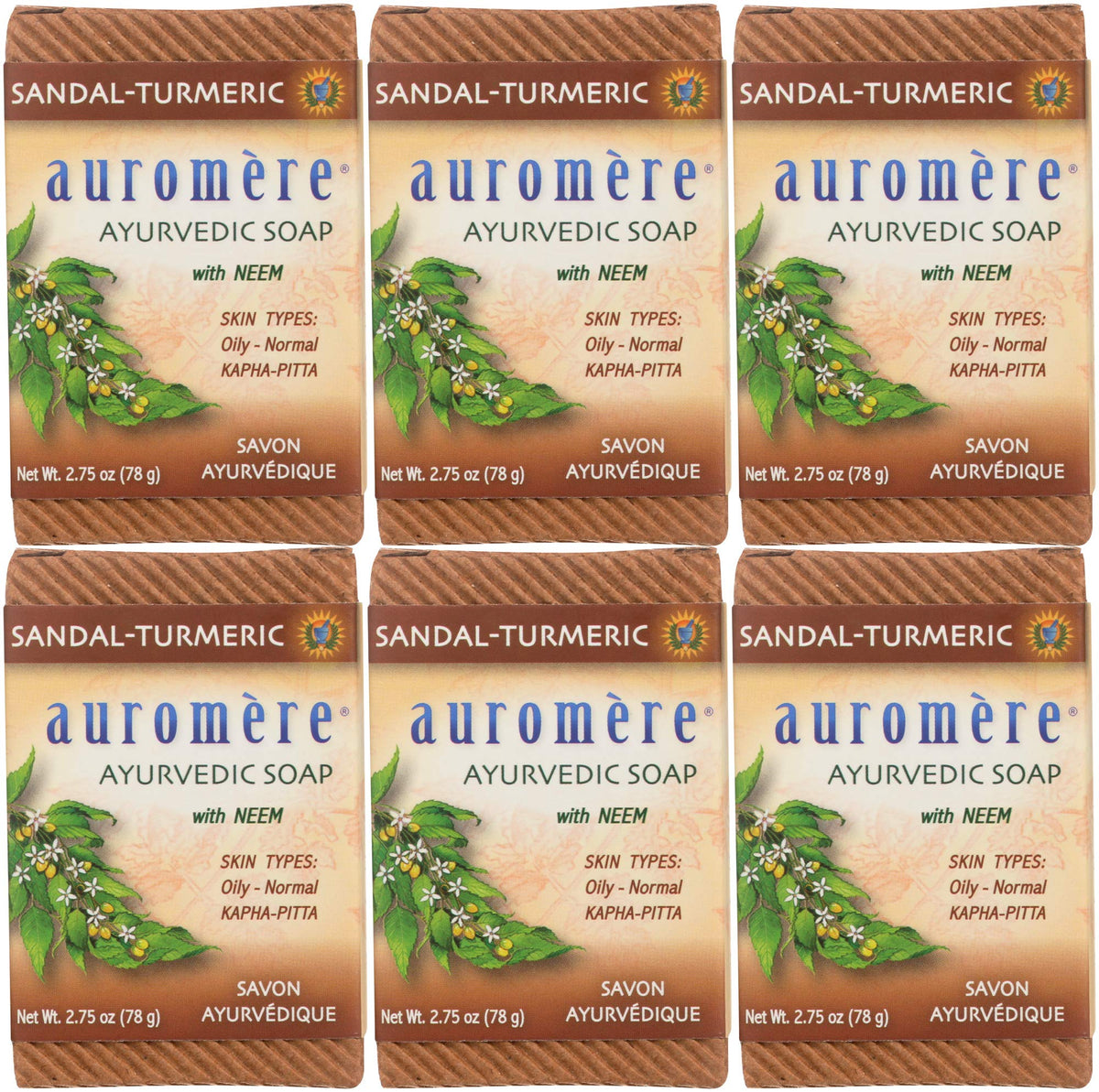 Auromere savo n ayurvédique santal-curcuma, barre naturelle pour peau équilibrée