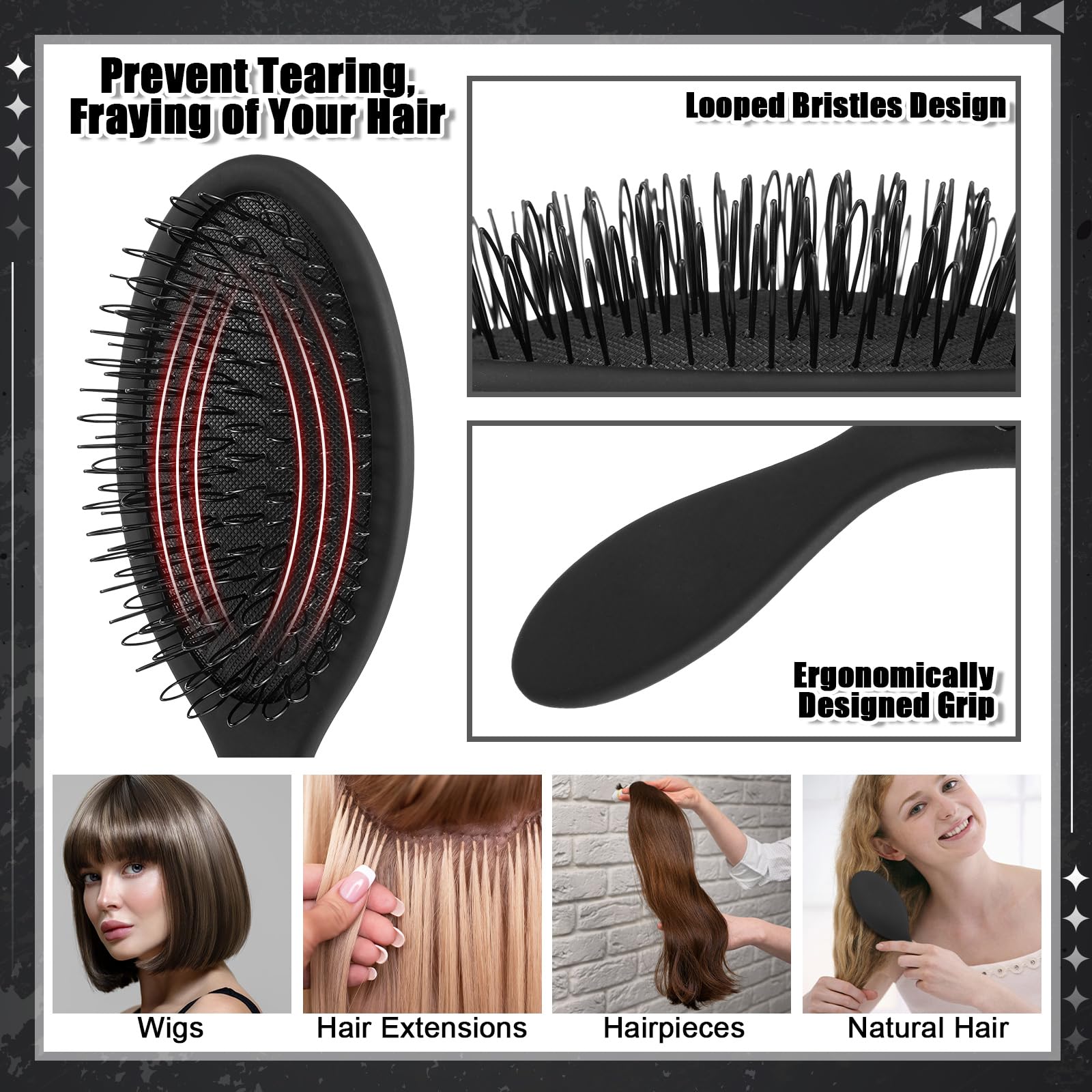Brosse Auroray pour perruque à dents métalliques, démêlage précis sans accrocher.