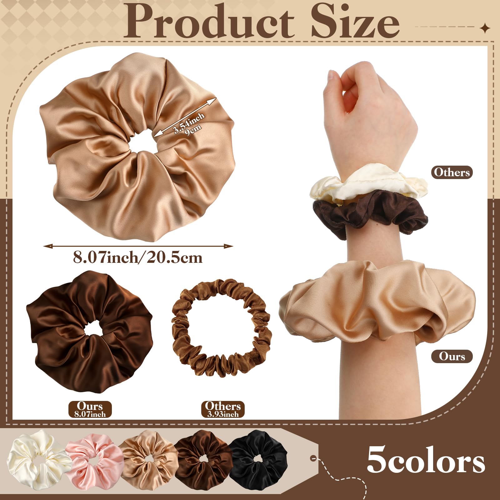 Auroray scrunchies satin douceur – tissu soyeux réduit frottements et usure.