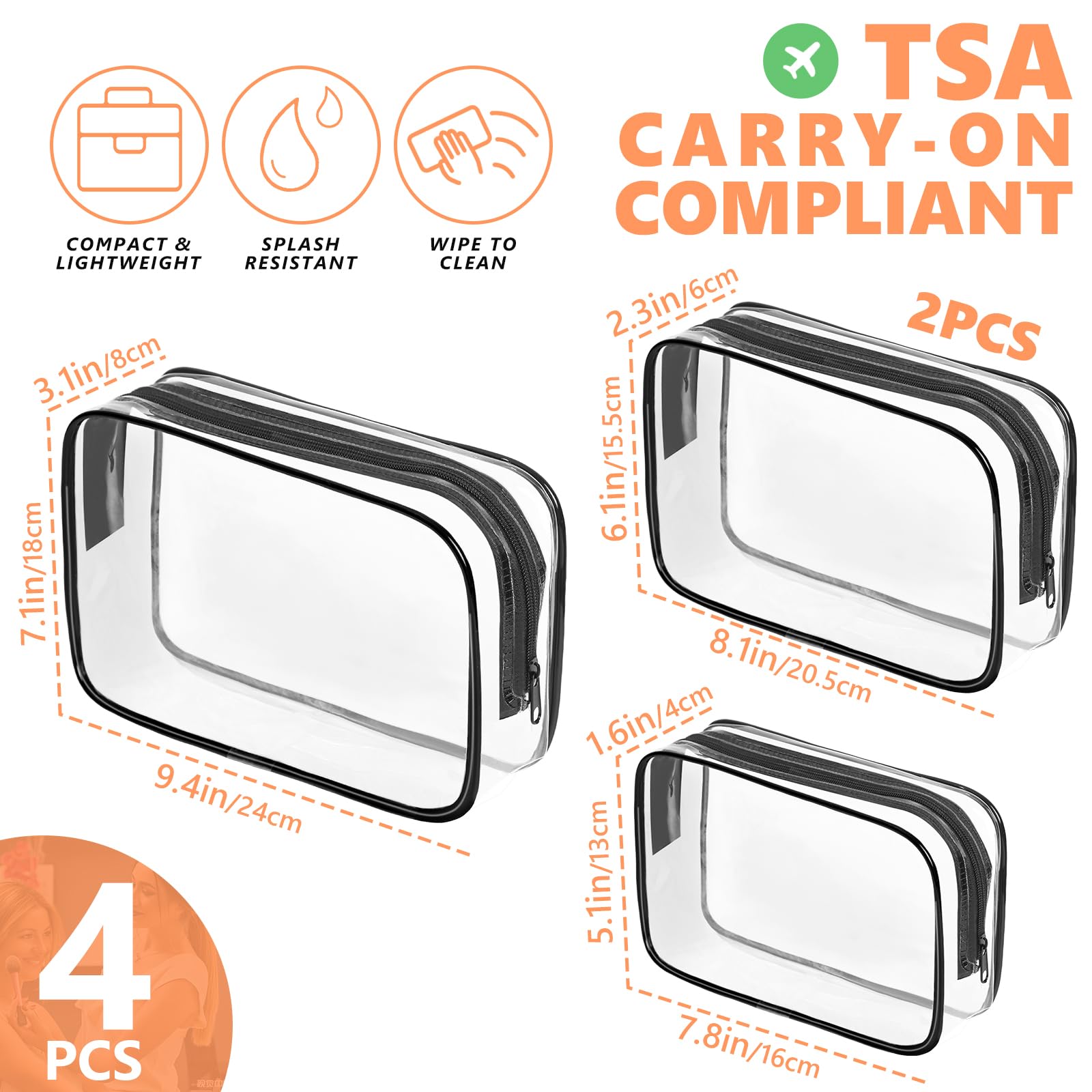 Trousse transparente AURUZA taille moyenne, idéale pour produits de toilette en voyage.
