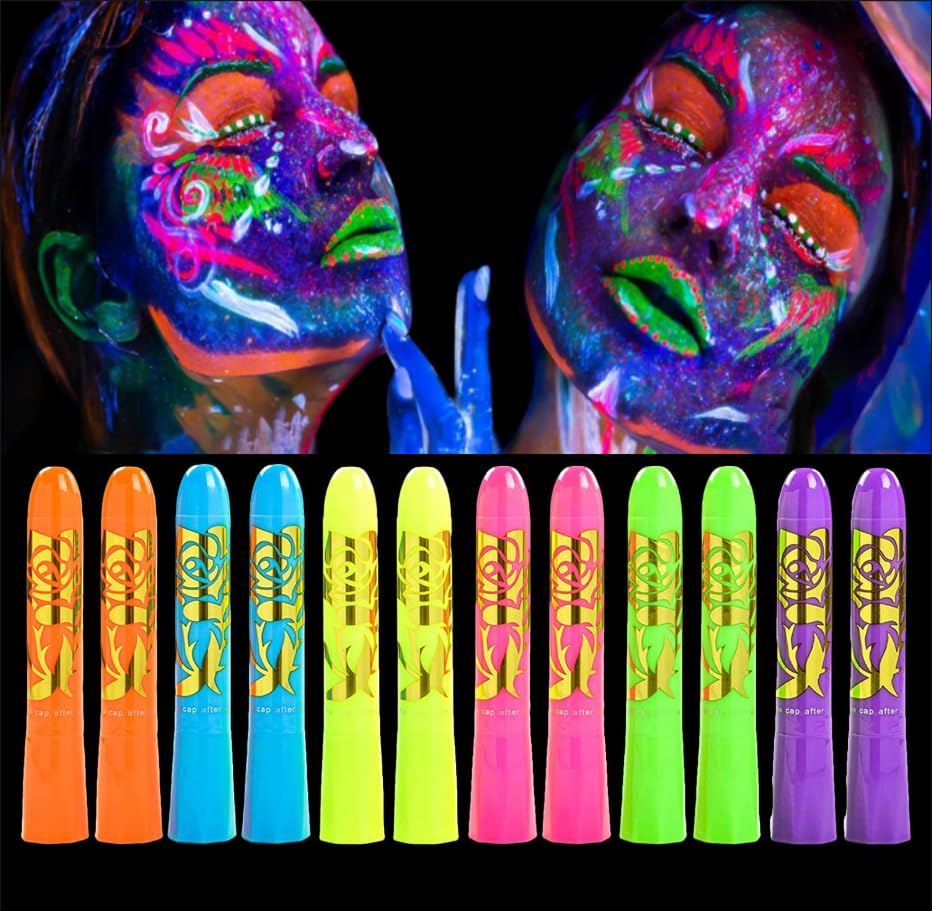 Ausbond Crayons Visage Fluorescents UV pour un maquillage ludique et facile à retirer.