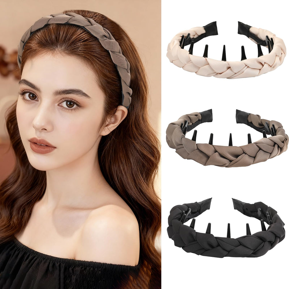 Auseibeely bandeau vintage haut-crâne beige, polyvalent pour tenues pro et quotidiennes.