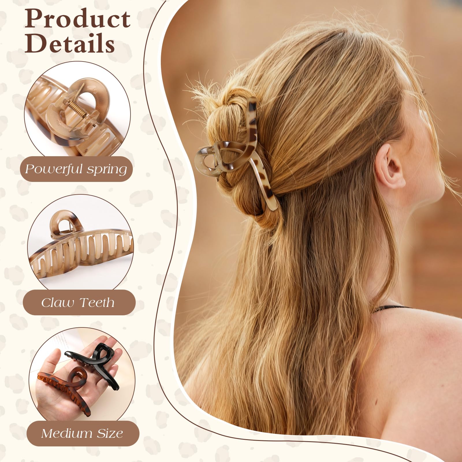Barrette crème moyenne 4,3 pouces par Auseibeely pour looks décontractés et chic