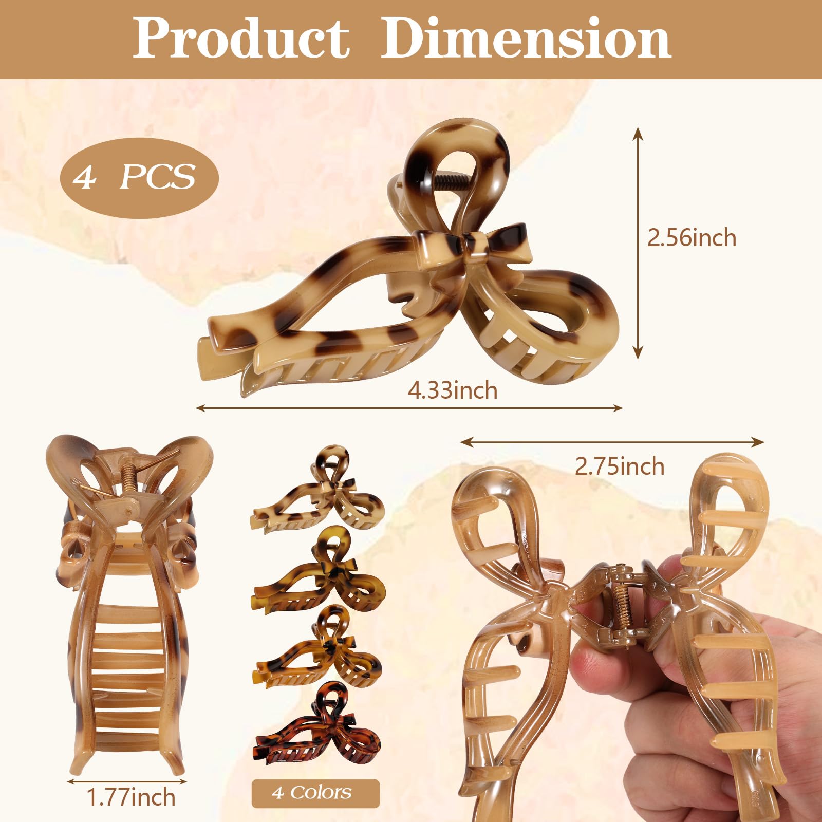 Auseibeely pinces griffes noeud papillon écaille tortue maintien anti-dérapage