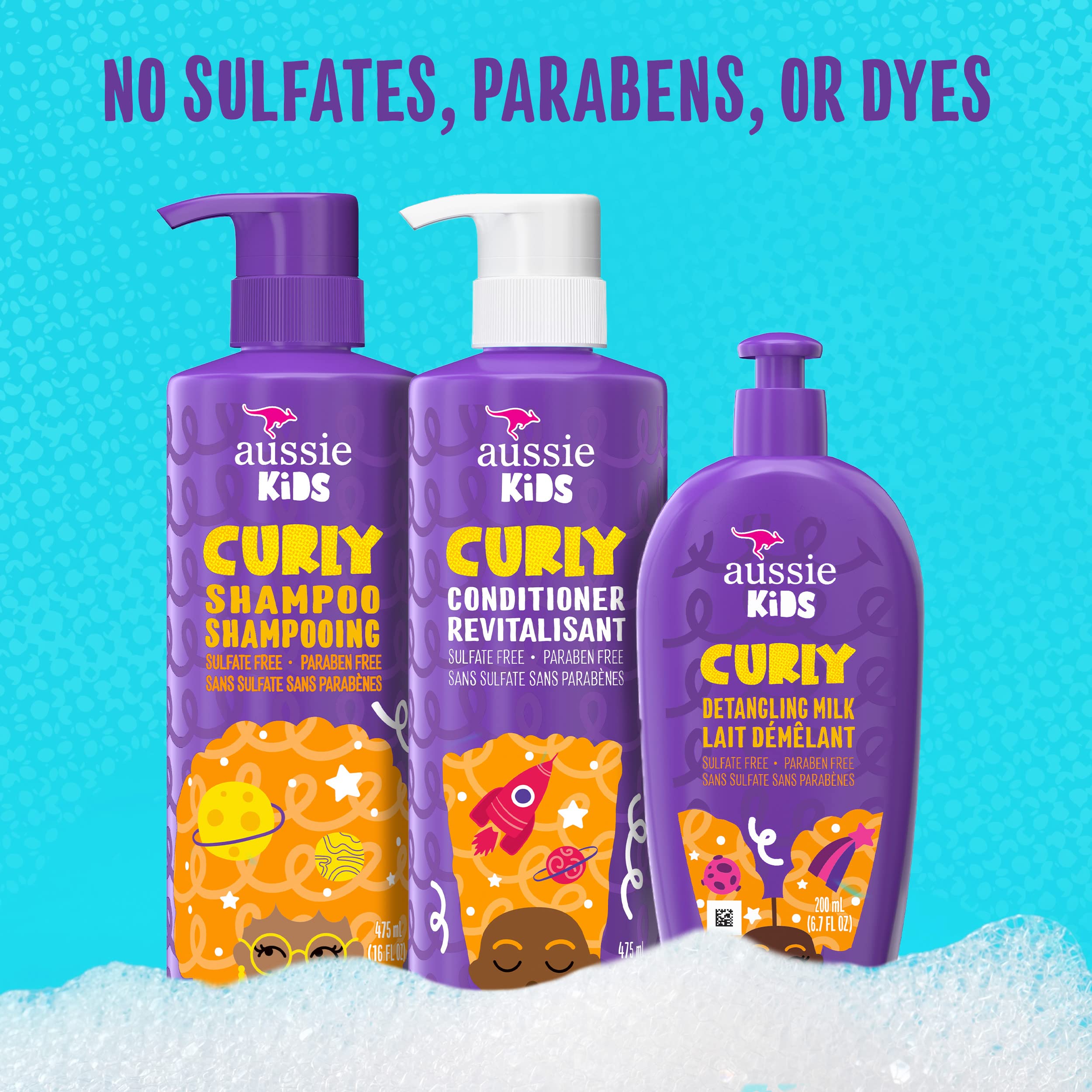 Après-shampoing Aussie Kids pour boucles d’enfant, adoucit et démêle facilement.