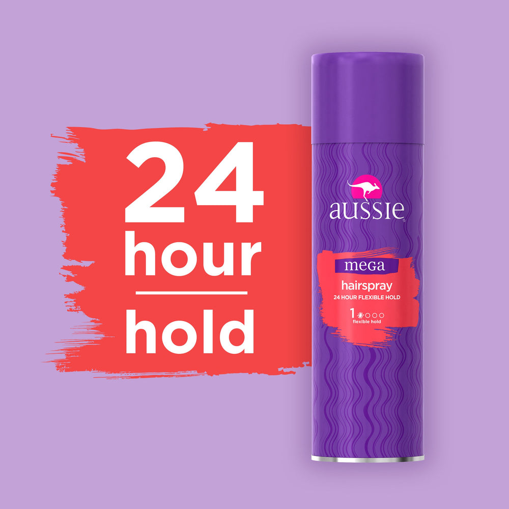 Aussie Mega Hairspray – application rapide pour retouches en déplacement.
