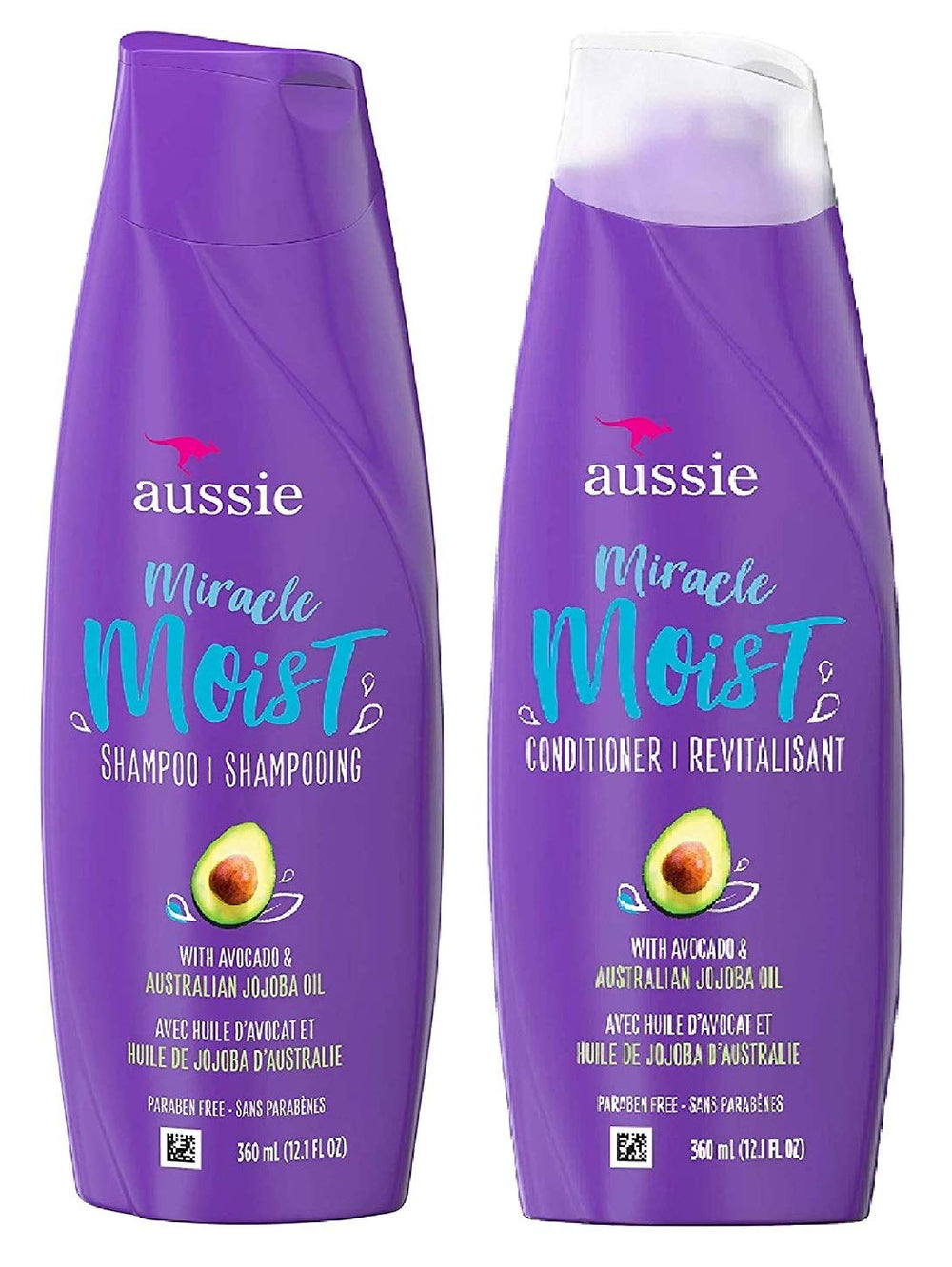 Flacon Aussie Miracle Moist shampoo, hydratation intense pour cheveux secs.