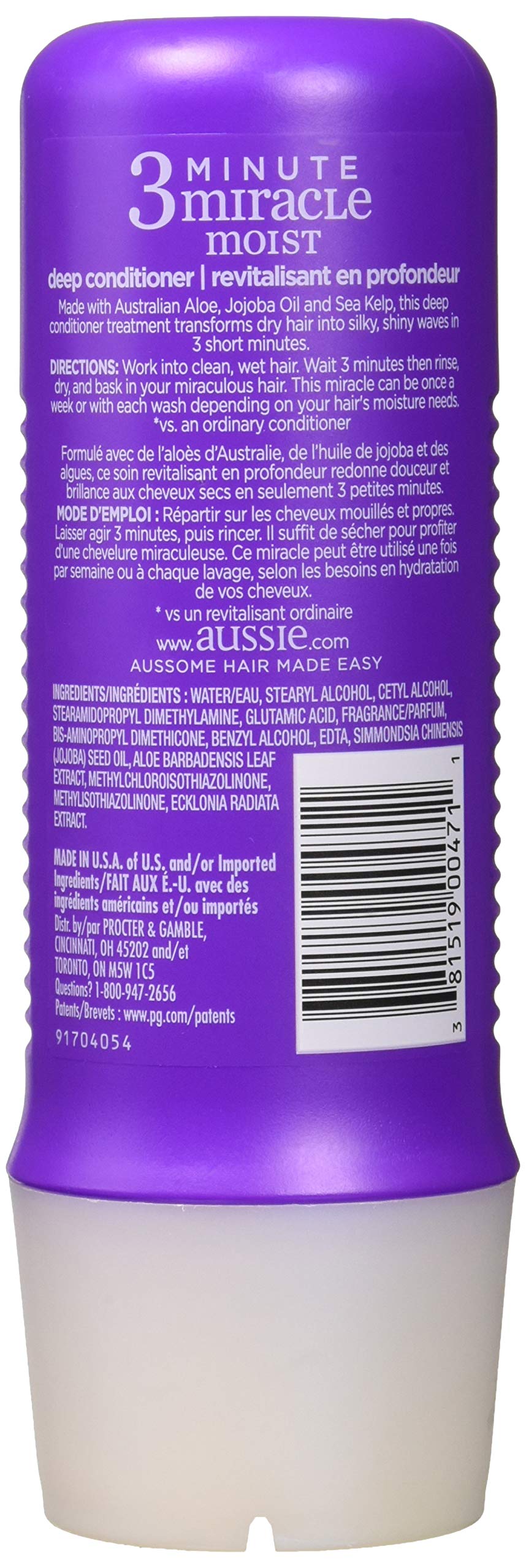 Utilisation sur longueurs et pointes de l'après-shampooing Aussie Moist 3 Minute Miracle Deeeeep.