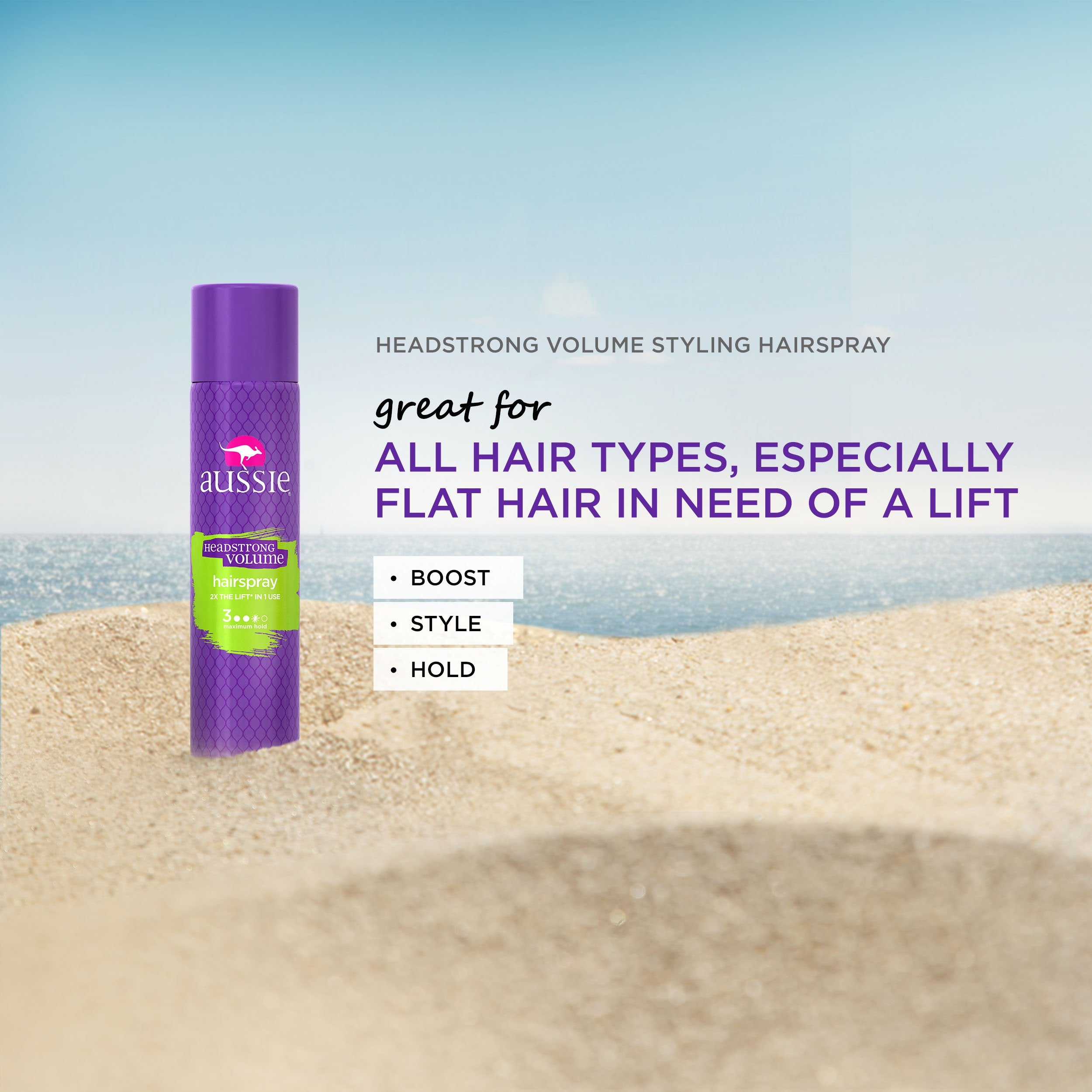 Aussie Volume Aérosol: convient à tous types de cheveux.