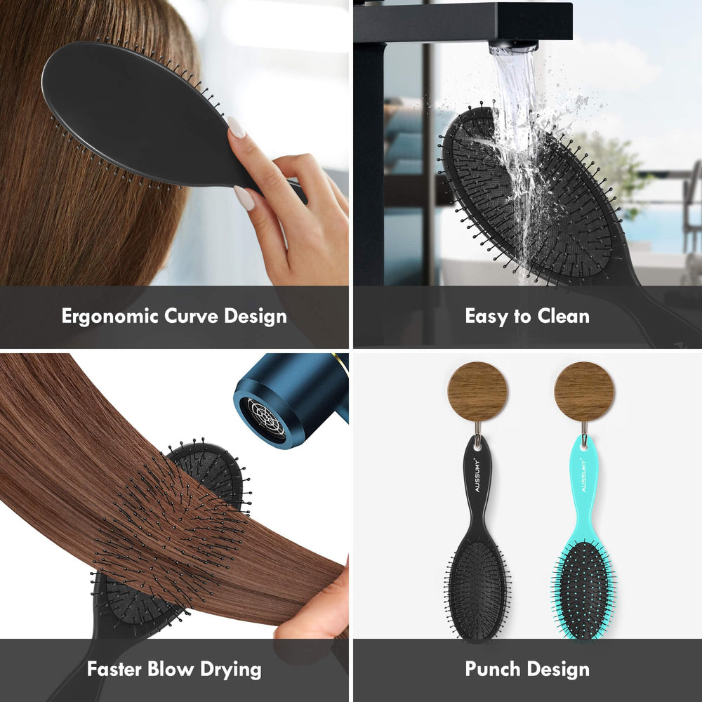 Brosse Aussumy démêlage sur cheveux humides.
