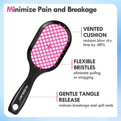 Brosse démêlante Aussumy sur table, démêlage rapide et sans douleur.