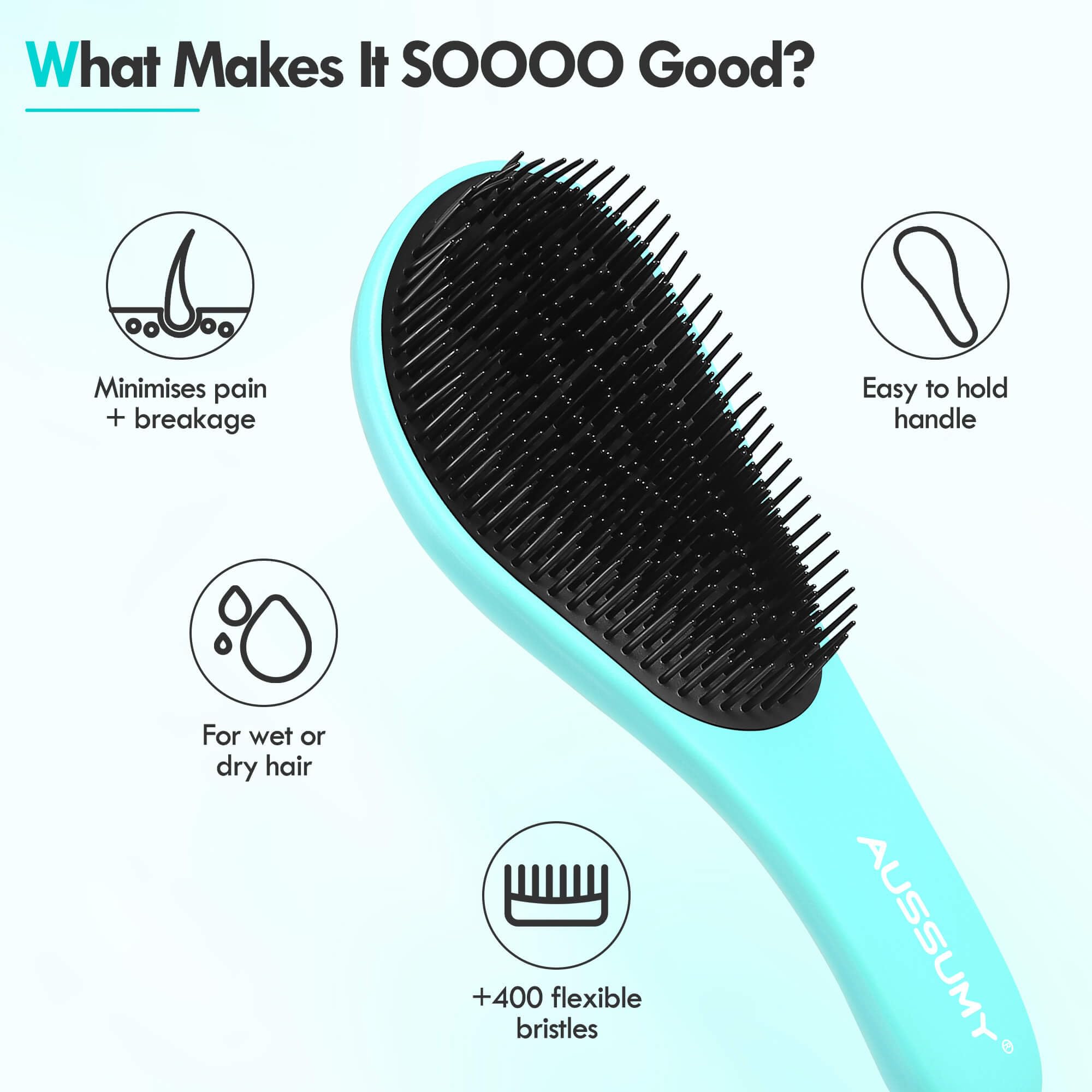 Brosse Aussumy détanglante fini givré, prise en main confortable.