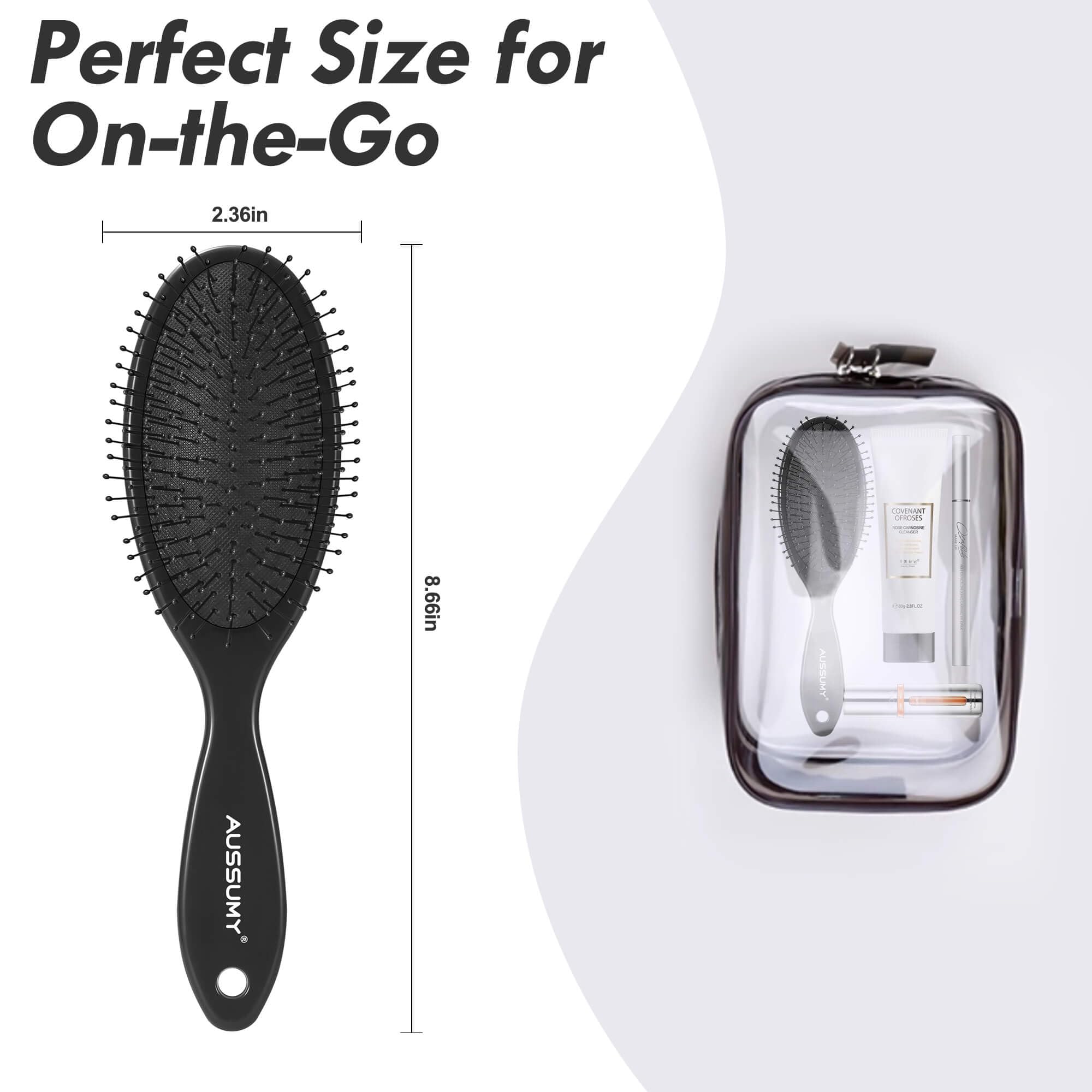 Brosse Aussumy format portable idéale en déplacement.