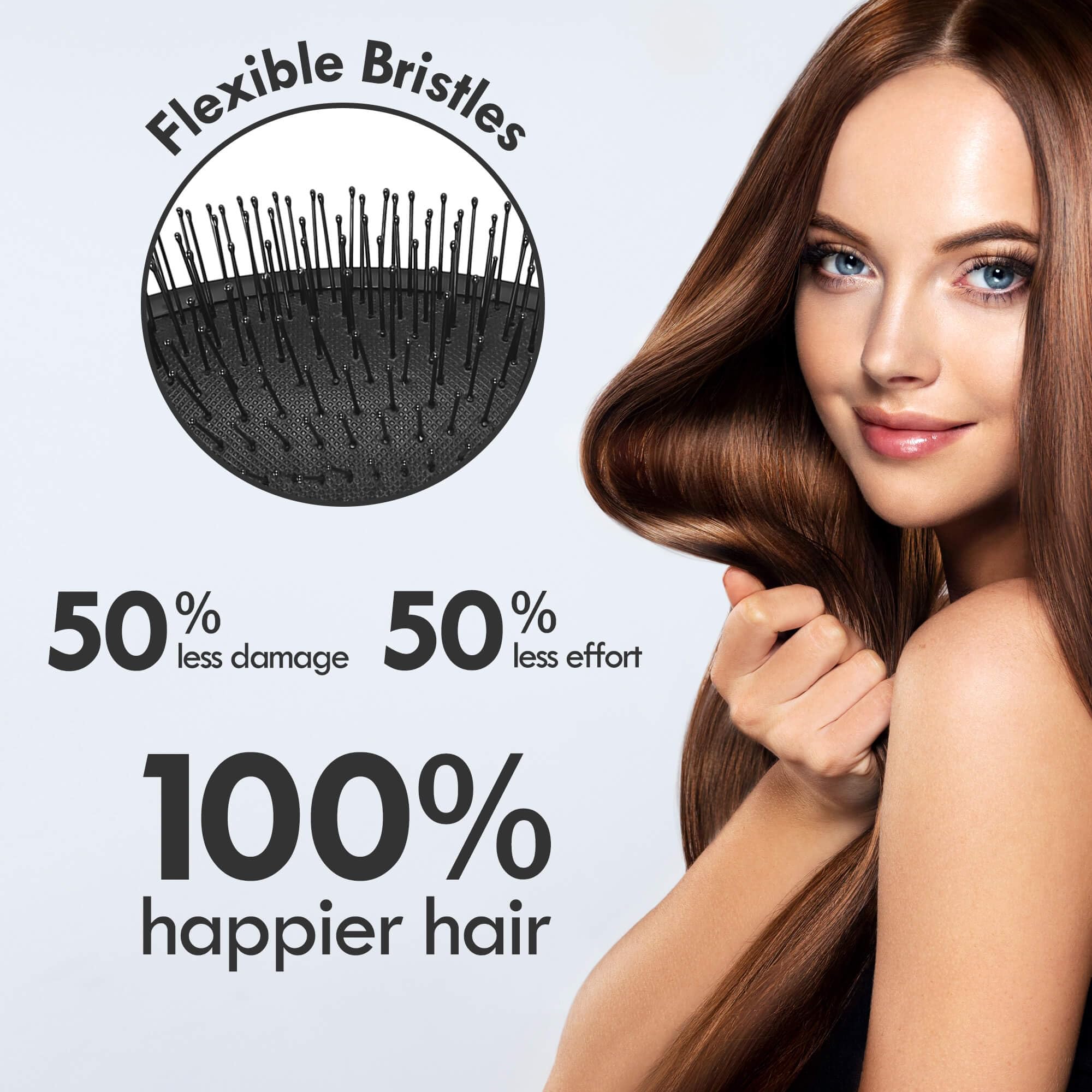 Brosse Aussumy adaptée à tous les types de cheveux.