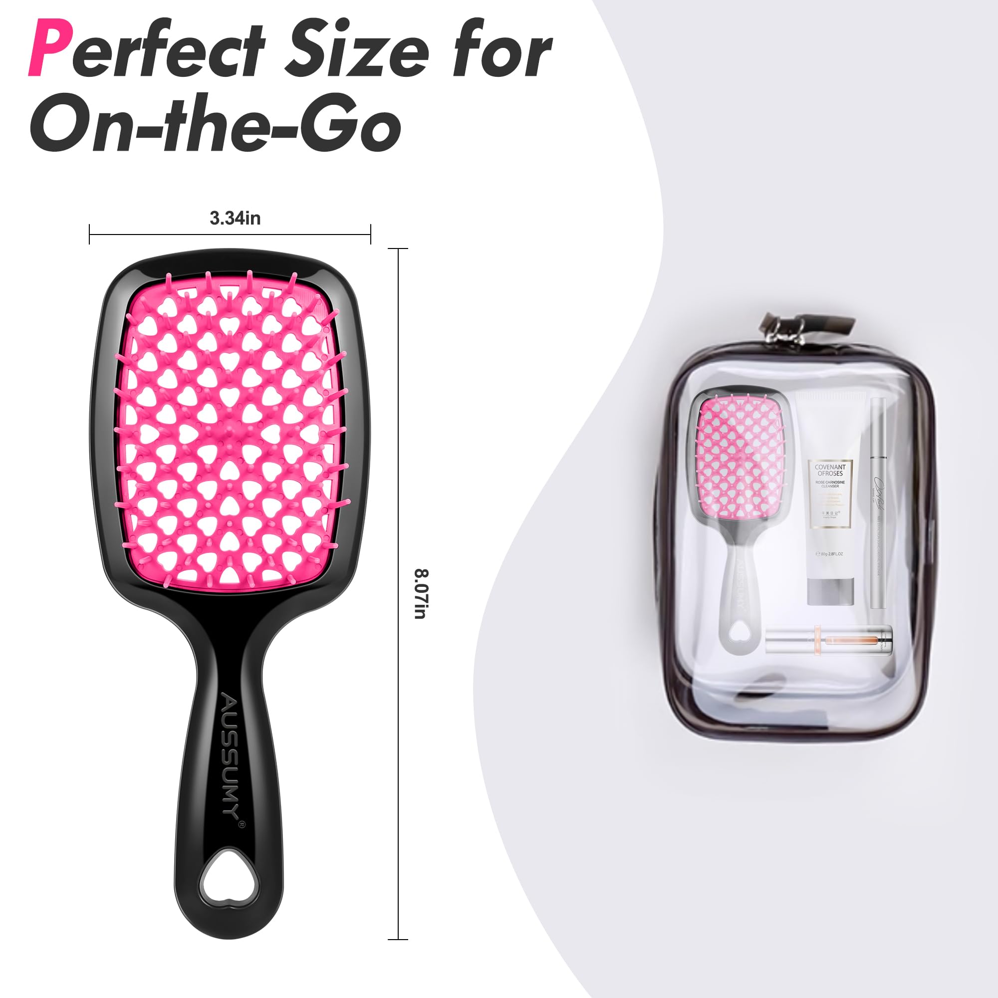 Brosse démêlante légère et portable Aussumy, prête dans votre sac.