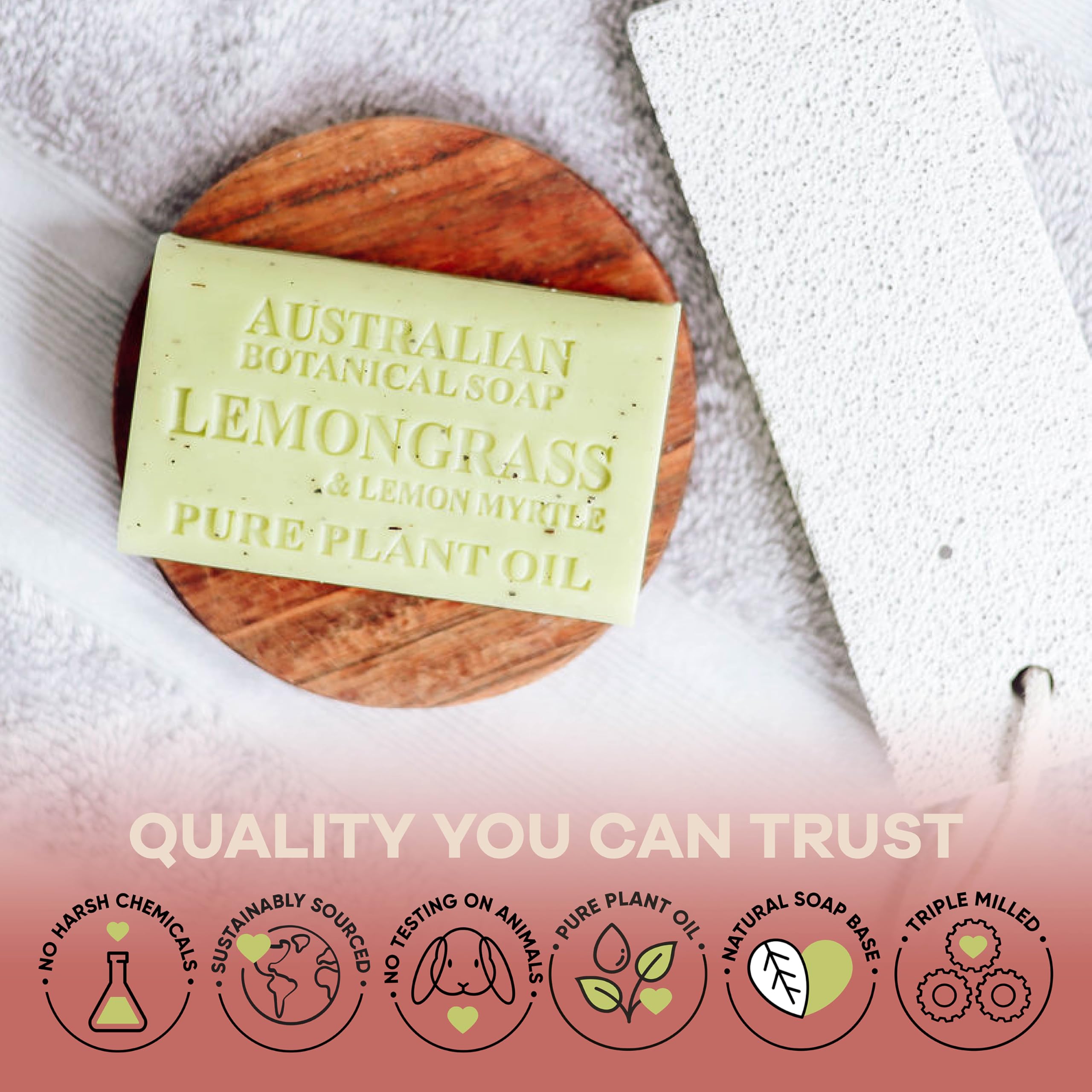 Australian Botanical Soap arôme durable qui se rince facilement sans résidu.