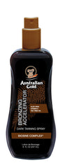 Australian Gold accélérateur-bronzage spray-gel montrant l’emballage multicolore