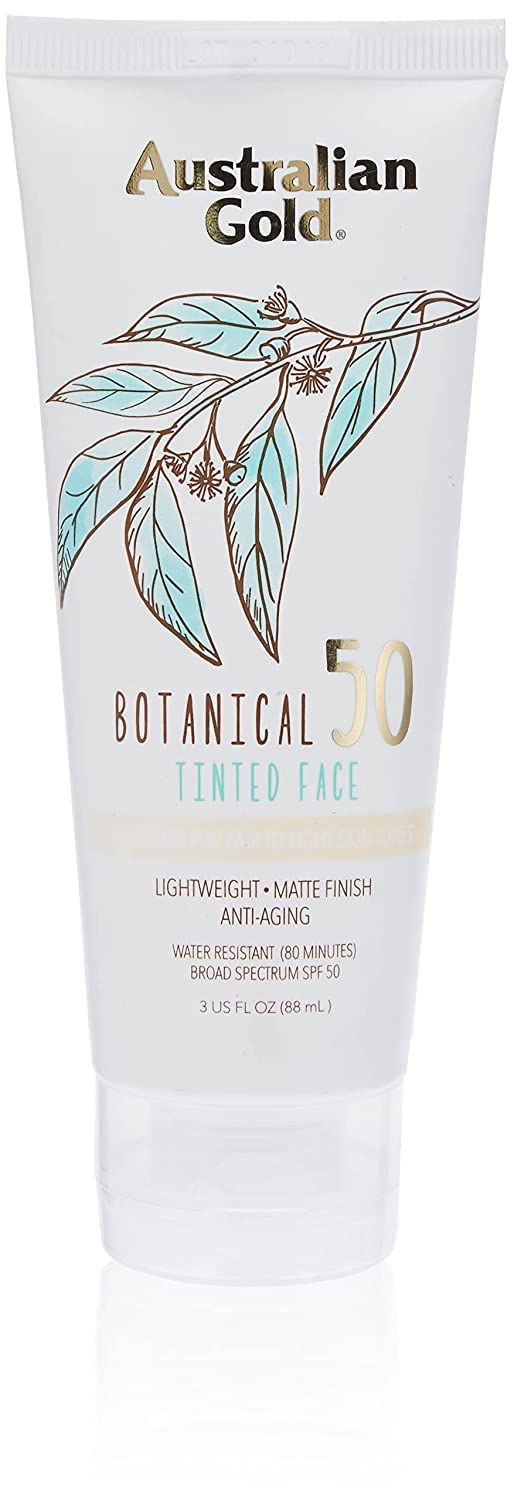 Marque Australian Gold : teinte visage légère et protection UV quotidienne.