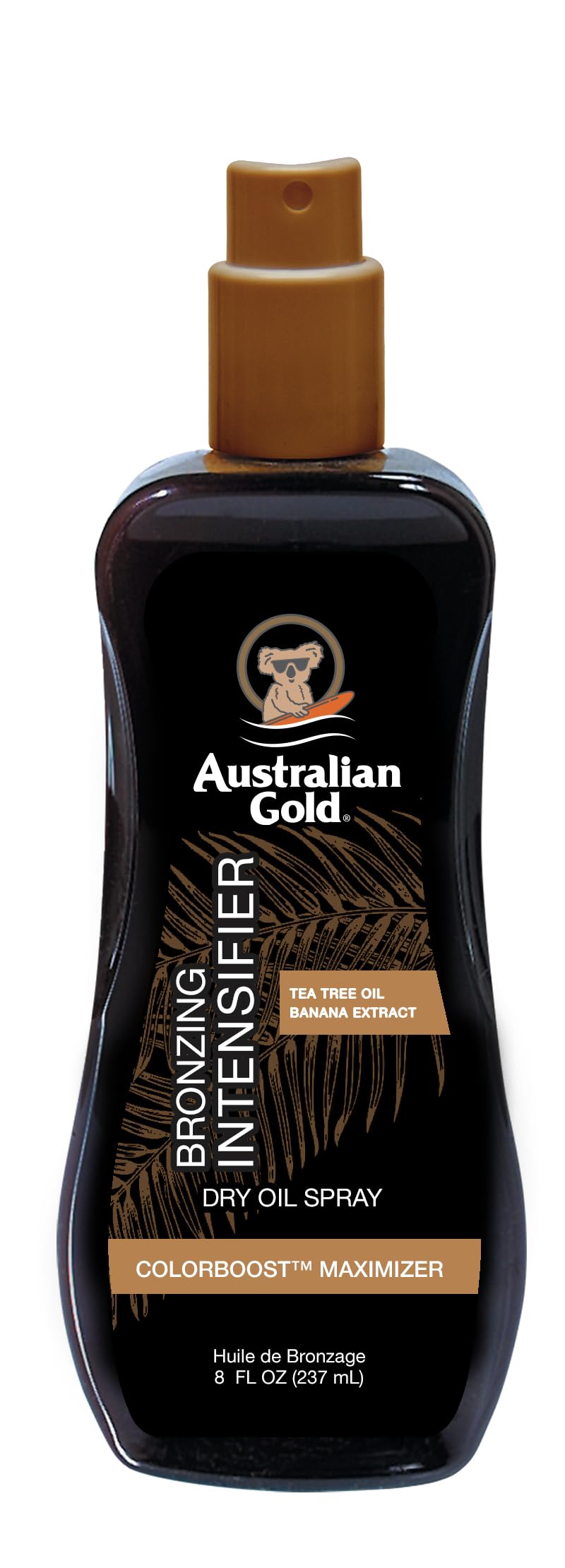 Australian Gold Intensificateur bronzant, pulvérisation huile sèche pour bronzage rapide et naturel.