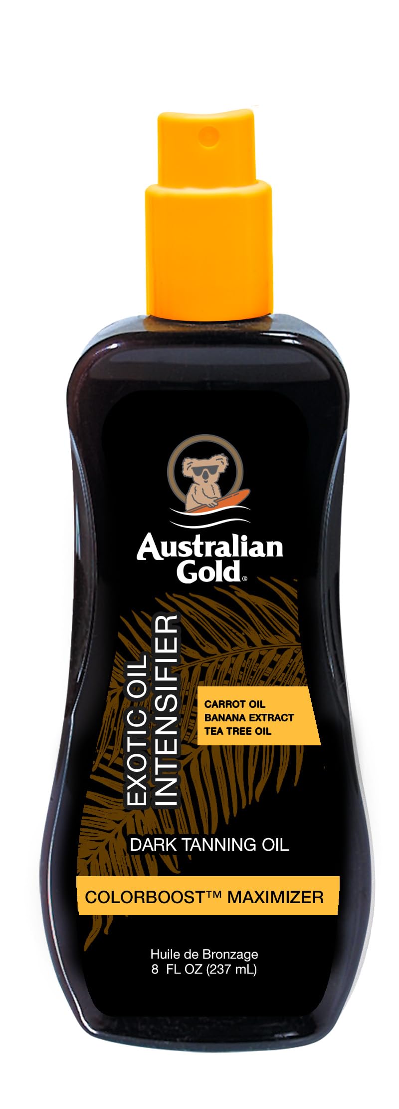 Australian Gold Huile Exotique – flacon, bronzage profond et hydratation légère.