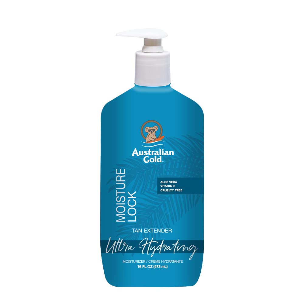 Australian Gold Moisture Lock Tan Extender – flacon élégant et hydratation durable.