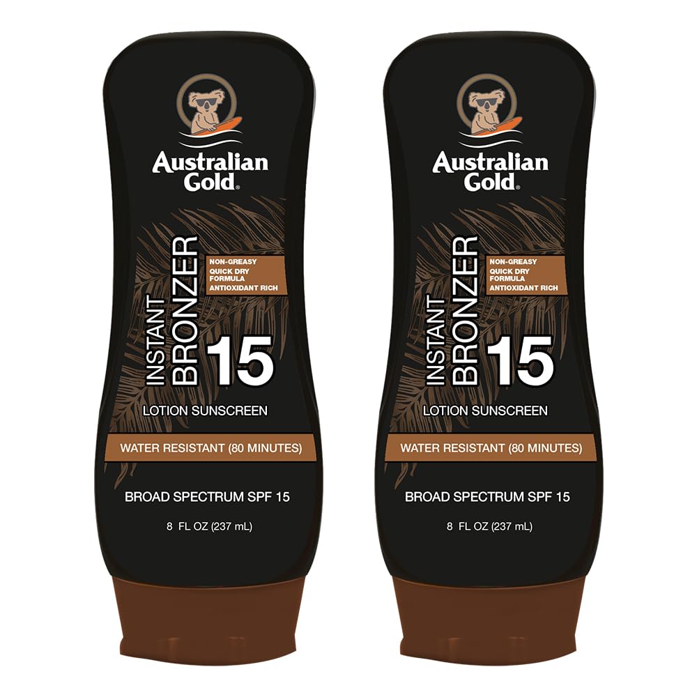 Australian Gold SPF15 Lotion Bronzer pack double – couleur instantanée et hydratation.